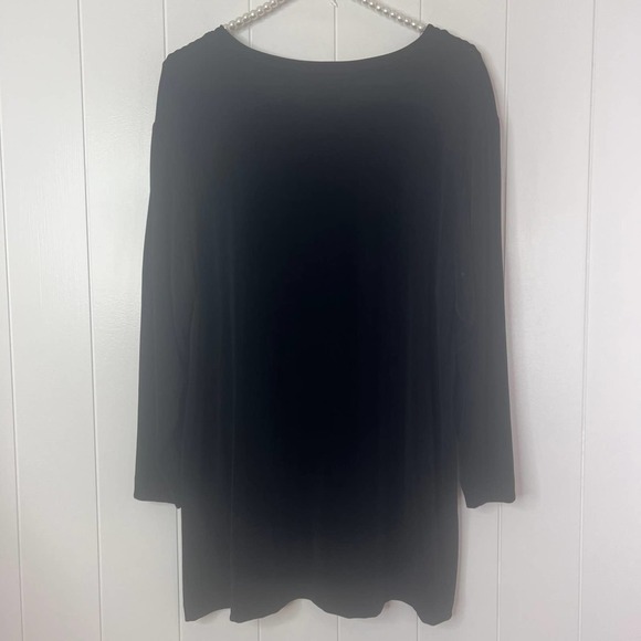 Chico's Traveler Black Tunic 3/4 Sleeve V Neck with Plum Floral Design SZ 3/XL - Picture 3 of 8